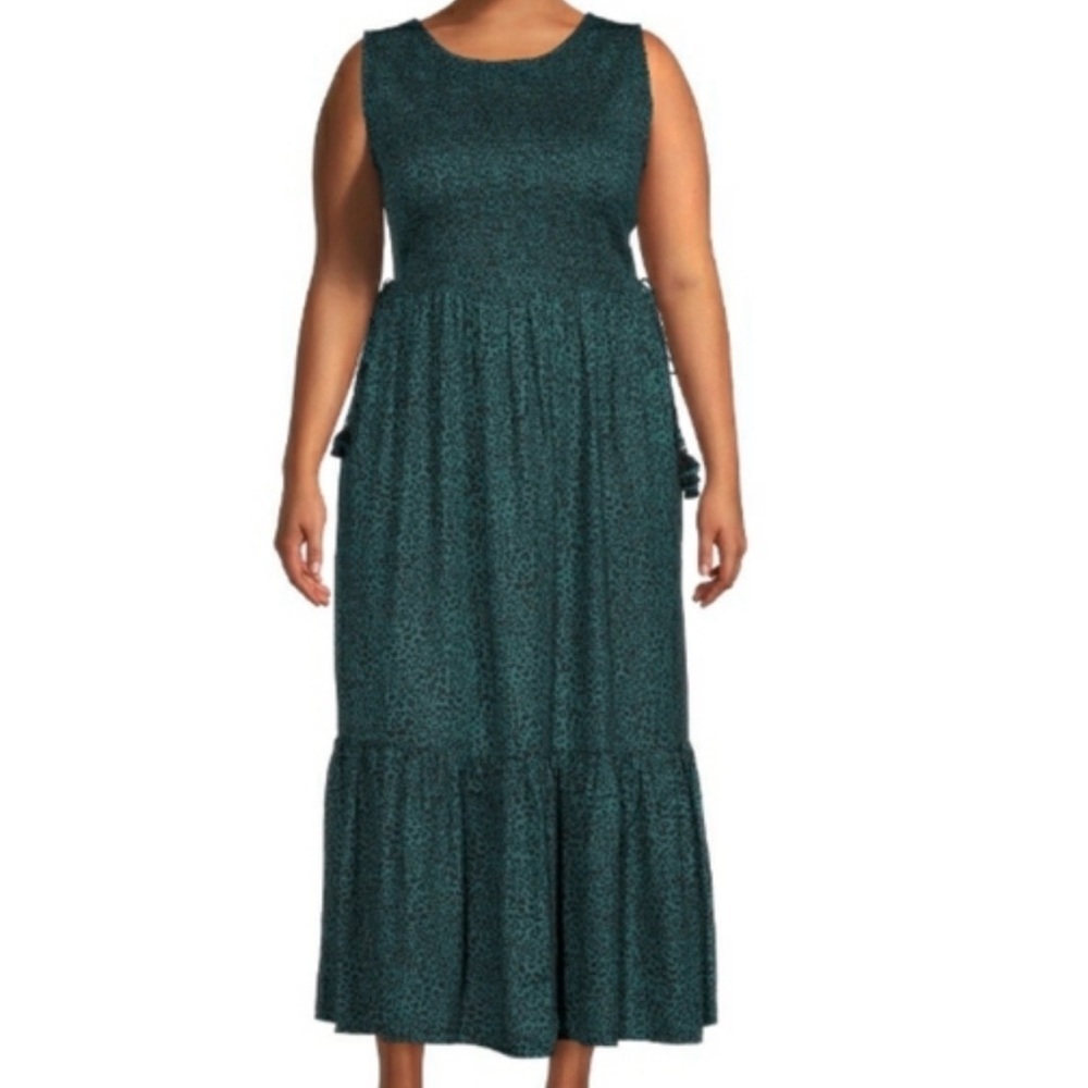 Bohemian Dark Green Maxie Dress side Tassel Robe accents soft like silk size 2X